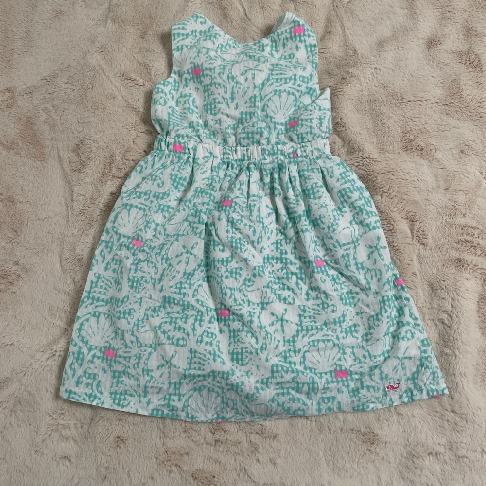 Vineyard Vines Kids Sleeveless Dress in Aqua and Pink with tie back detail